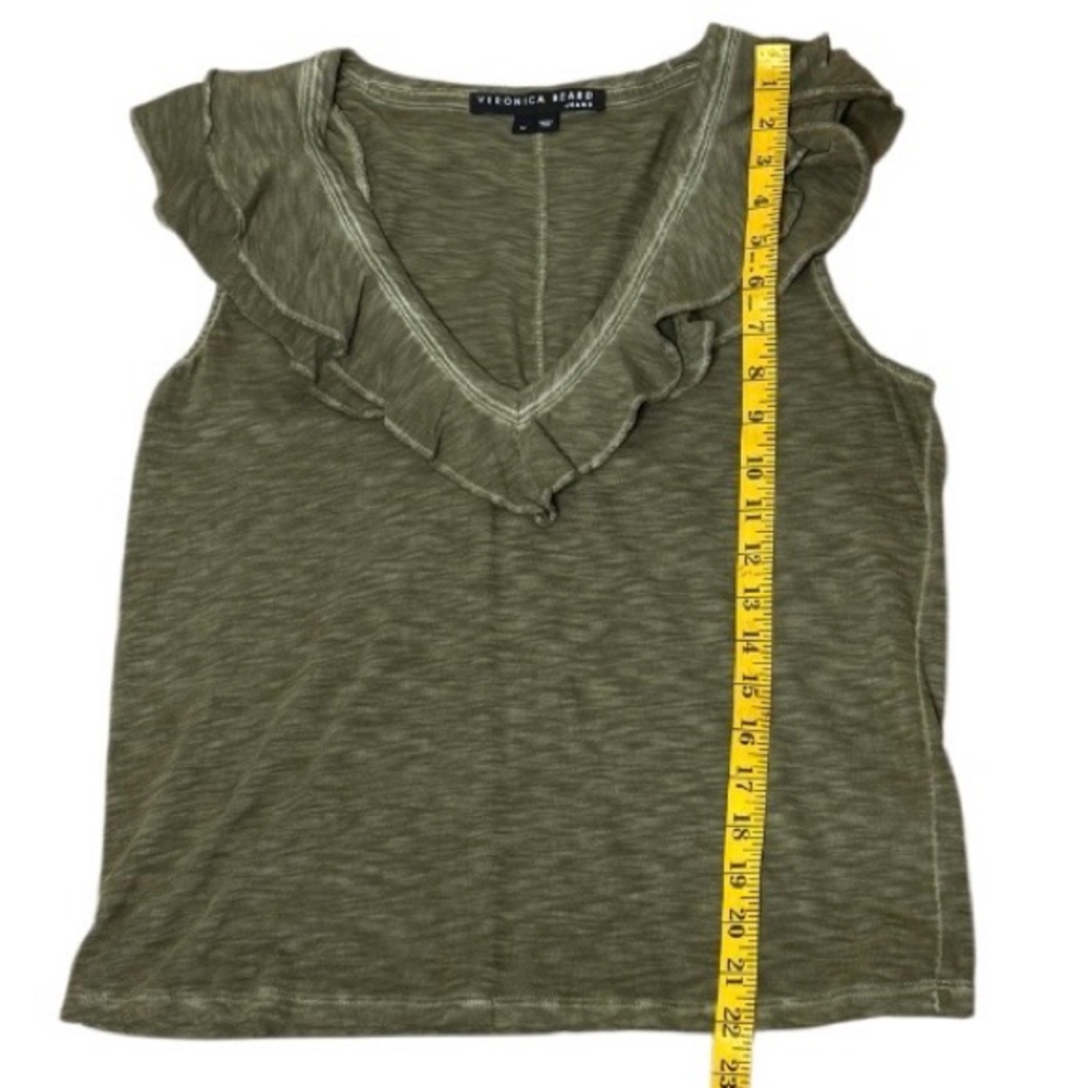 Veronica Beard Ellerie Ruffled Sleeveless Olive V-Neck Soft Pima Cotton Top Sz M - Picture 11 of 11